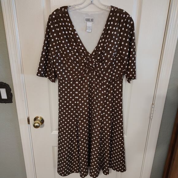 Vintage Robbie Bee Brown Polka Dot Dress Size L 95% Polyester - Picture 1 of 8